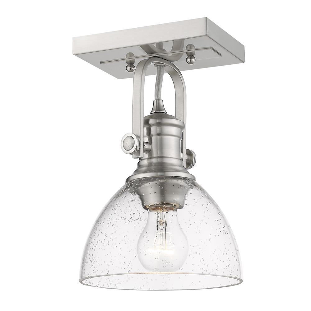 Golden Lighting 3118-1SF PW-SD Hines 1-Light Semi-Flush in Pewter with Seeded Glass